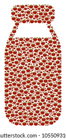 Bottle composition of tomato. Vector tomato vegetable objects are united into bottle mosaic. Vegan vector illustration.