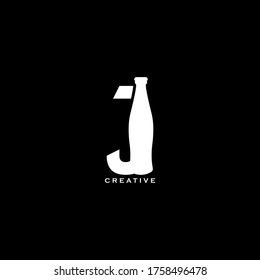 Bottle concept simple flat J letter logo design. Vector EPS10