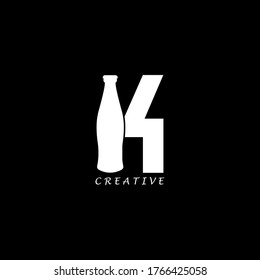 Bottle concept simple flat K letter logo design. Vector EPS10