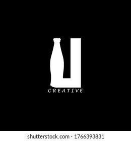 Bottle concept simple flat U letter logo design. Vector EPS10