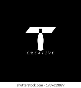 Bottle concept T letter logo design. Vector EPS 10.