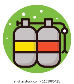 Bottle containers in cylinder shape tied with gripped handle depicting oxygen bottles