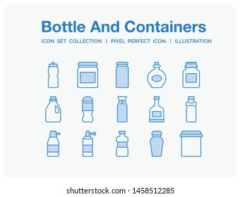 Bottle And Containers Icons Set. UI Pixel Perfect Well-crafted Vector Thin Line Icons. The illustrations are a vector.