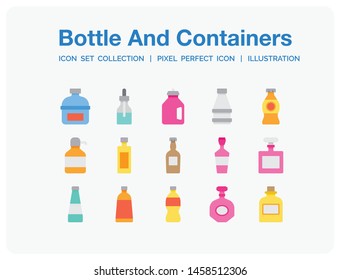 Bottle And Containers Icons Set. UI Pixel Perfect Well-crafted Vector Thin Line Icons. The illustrations are a vector.