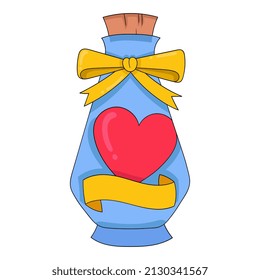bottle containing treasure valentine love, cartoon emoticon. doodle icon drawing, vector illustration