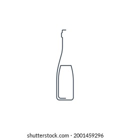 Bottle continuous line red wine in linear style on white background. Solid black thin outline. Modern flat style graphic design. Logo element illustration. Contour drink symbol. Vector.
