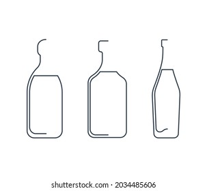 Bottle continuous line rum, martini and tequila in linear style on white background. Solid black thin outline. Modern flat style graphic design. Logo element illustration. Vector contour drink symbol.