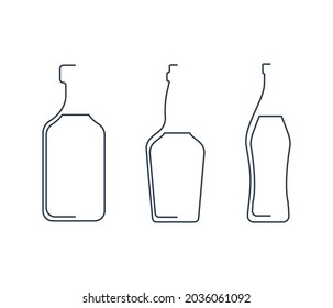 Bottle continuous line rum, vermouth and whiskey in linear style on white background. Solid black thin outline. Modern flat style graphic design. Logo element illustration. Contour drink symbol.

