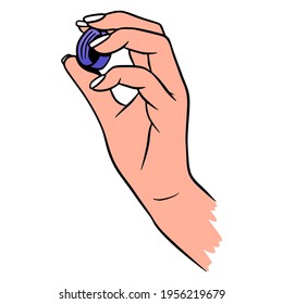 Bottle cork in hand. Cork from a plastic bottle. Cartoon style. Vector illustration. For design and decoration.