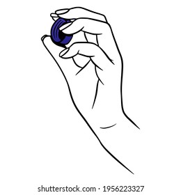 Botella de corcho en mano. Corcho de una botella de plástico. Estilo de caricatura. Ilustración vectorial. Para el diseño y la decoración.