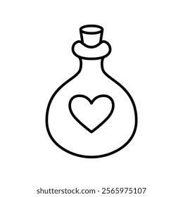 Bottle with a cork stopper and a heart in the center, suggesting a love potion or romantic gift.