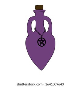 bottle with cork vector icon Magic bottle for potion  isolated on white background Witch object in purple color