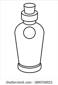 Frasco con corcho - ilustración lineal vectorial para colorear. Frasco vintage - elemento para un libro de colorantes. Esquema. Vial cerrado.