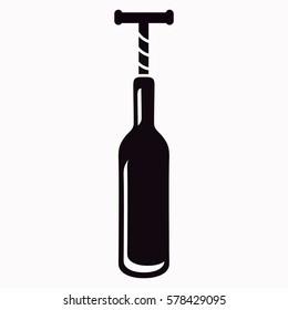 The bottle with the corkscrew  icon. Vector design.