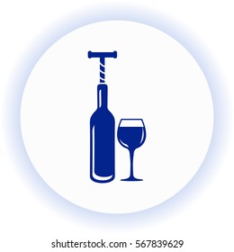 The bottle with the corkscrew and wineglass  icon. Vector design.