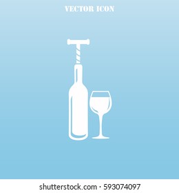 The bottle with the corkscrew and wineglass vector  icon.