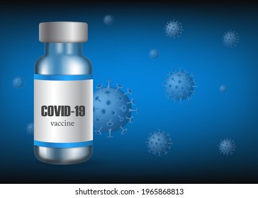 A bottle of coronavirus vaccine or COVID-19 vaccine on a background full of coronavirus,vector 3d for blank space for text