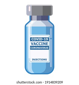 Bottle Coronavirus vaccine. Treatment, provention or fight against for coronavirus covid-19. Vector illustration isolated poster template