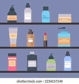 Bottle cosmetic cream on shelf template concept. Vector graphic design element illustration