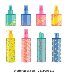 Bottle cosmetic vector illustration. simple design with line detail and bright color, easy to edit color