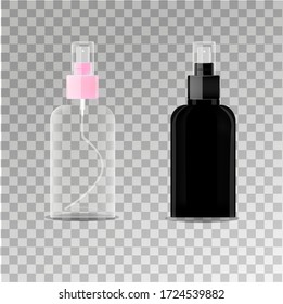botella de cosméticos. Dispensador de plástico. spray blanco y negro. Forma 3D.
