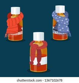 a bottle of cough syrup with a scarf on it