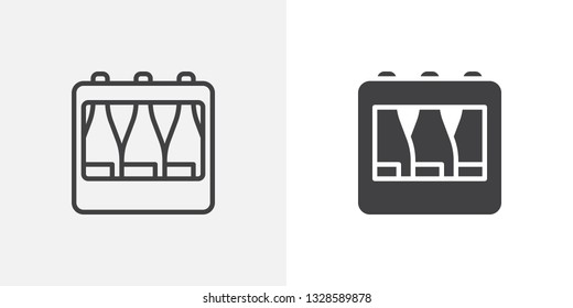 Bottle crate icon. line and glyph version, outline and filled vector sign. Beer box linear and full pictogram. Symbol, logo illustration. Different style icons set