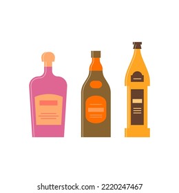 Bottle of cream, balsam, beer great design for any purposes. Icon bottle with cap and label. Flat style. Color form. Party drink concept. Simple image shape. Vector.
