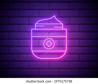 a bottle of cream icon. Elements of Bottle in neon style icons. Simple icon for websites, web design, mobile app, info graphics isolated on brick wall.