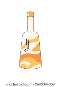 Bottle of cream liquor icon. Closed alcohol drink. Glass container of booze with sweet syrup. Packaging of spirits beverage with tasty flavour. Flat isolated vector illustration on white background