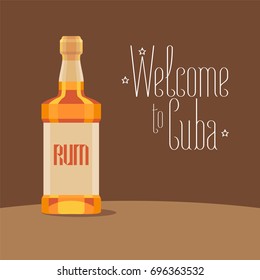 Bottle Of Cuban Rum Vector Illustration. Travel To Cuba Concept Design, Background With Traditional Alcoholic Drink