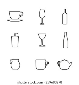 Bottle cup glass collection line vector silhouette
