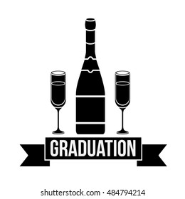 Bottle and cup of graduation calebration. University school and education theme. Isolated design. Vector illustration