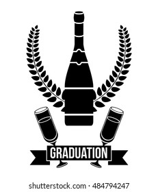 Bottle and cup of graduation calebration. University school and education theme. Isolated design. Vector illustration