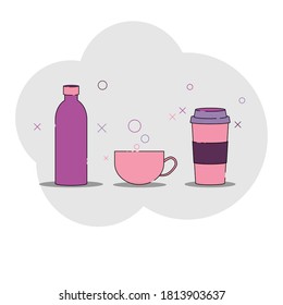 Bottle and cup vector with pastel purple color