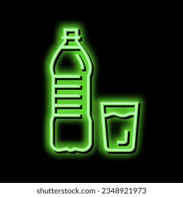 bottle and cup water neon light sign vector. bottle and cup water illustration