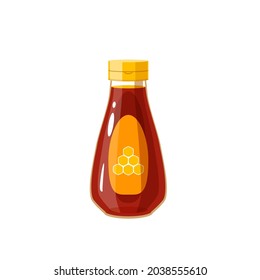 Bottle with dark brown honey. Vector illustration cartoon flat icon isolated on white background.