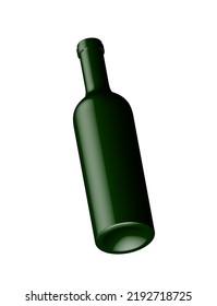 Botella de vidrio verde oscuro. Ilustración gráfica vectorial. Blank se burla de la imagen del almacén de bebidas en 3d. Botella realista aislada de fondo blanco