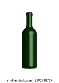 Bottle dark green glass. Vector graphic illustration. Blank mock up 3d drink vessel stock image. Realistic bottle isolated on white background