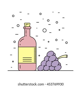 A bottle decanter made of glass, vector flat outline, for wine. Glass bottle for liquid, wine.