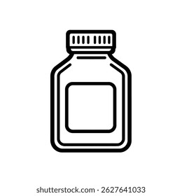Die Flasche ist im minimalistischen Stil mit schwarzem Umriss und transparentem Hintergrund gestaltet. Die Linien sind sauber und die Formen einfach.