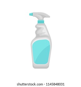 Bottle of detergent with spray nozzle, household cleaning chemical product container vector Illustration on a white background