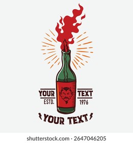 Bottle Devil Head Fire Vector Graphic Design Street Wear Badge Illustration for Logo, T-shirt Design, Patch, Poster and Others