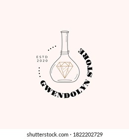 Bottle and diamond. Vector abstract logo design template in trendy linear minimal style. Symbol for cosmetics and packaging, jewellery, hand crafted or beauty products