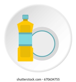Bottle for dishwashing icon in flat circle isolated vector illustration for web