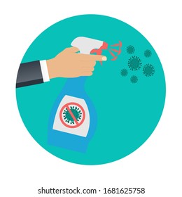 Bottle dispenser with disinfection proposal for killing MERS-Cov, COVID-19, Novel coronavirus, 2019-nCoV, Vector Illustration EPS10