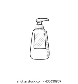 Bottle with dispenser pump vector sketch icon isolated on background. Hand drawn Bottle with dispenser pump icon. Bottle with dispenser pump sketch icon for infographic, website or app.