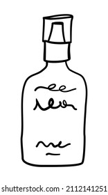 Bottle dispenser sillhouette in minimalist hand drawn outline style. Simple natural organic cosmetics container line art