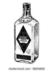 Bottle Of Distilled Gin - Retro Clip Art