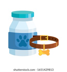 bottle dog medicine with collar isolated icon vector illustration design